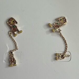 BaubleBar Brown and Gold Dog Earrings with Chain